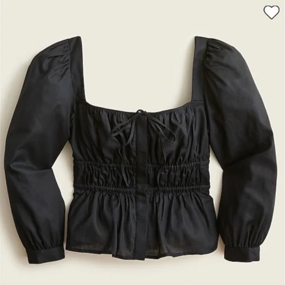 NWT J. Crew Herringbone Cotton Cinched Waist Top Black Size 10